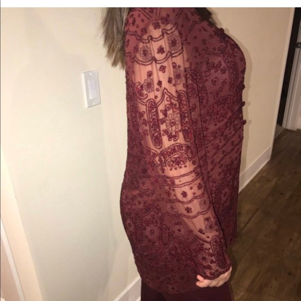 Theomiles Burgundy 2piece Beaded Silk Suit Set WOW